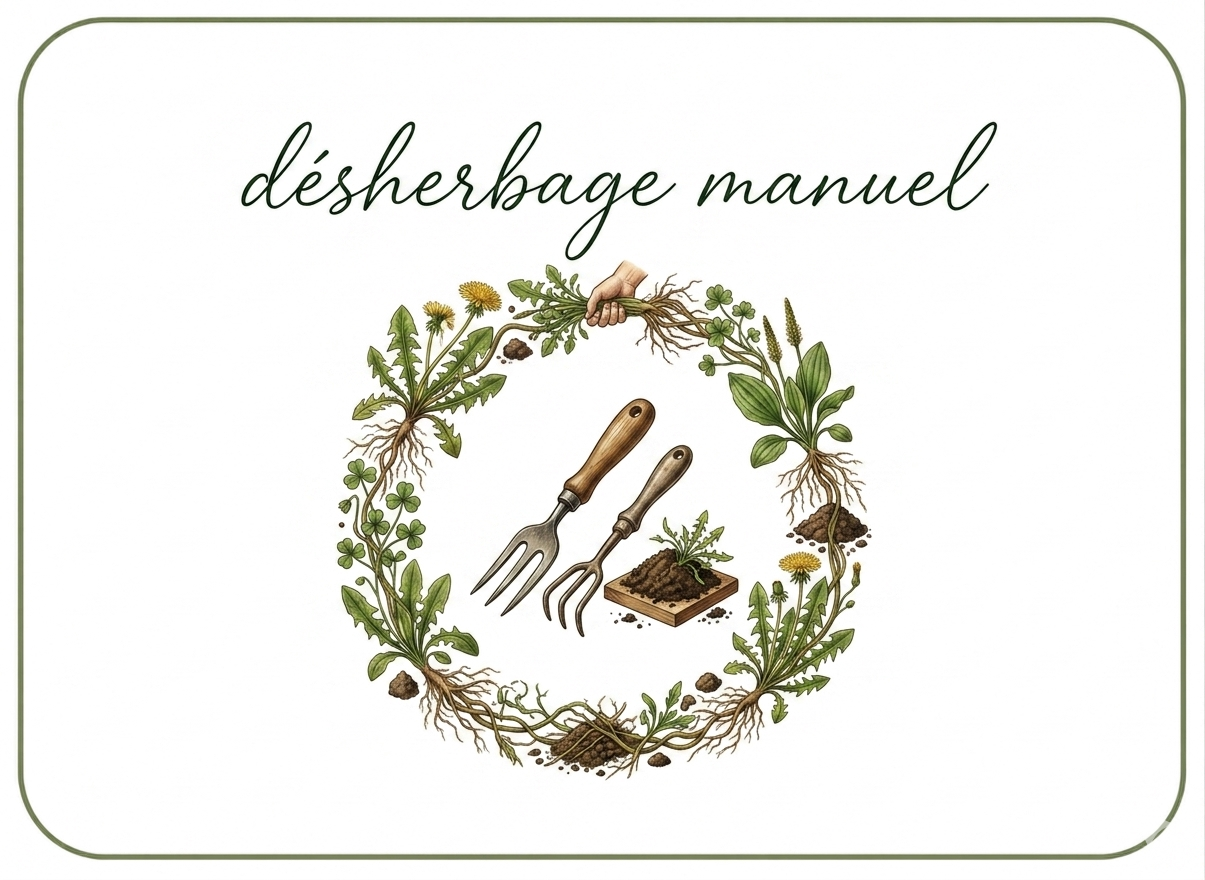 Pour garantir la qualité de nos plantes sans jamais agresser la terre, nous pratiquons exclusivement le désherbage manuel. Sans aucun produit chimique ni traitement de synthèse, nous nettoyons nos parcelles à l'aide d'outils traditionnels. Ce travail minutieux préserve la structure du sol, respecte la microfaune et assure des plantes d'une qualité biologique irréprochable Image